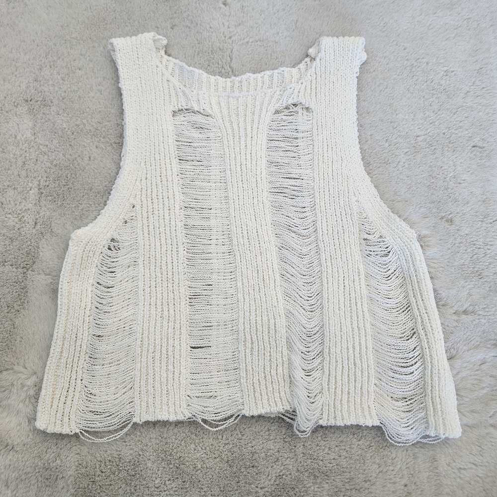 Coachella/EDM Show/Concerts distressed open knit, sleeveless cropped top